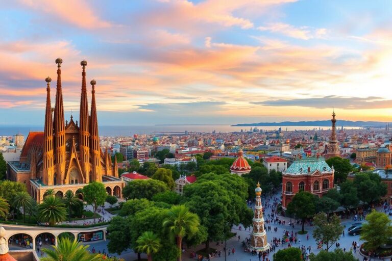 Vista de Barcelona, destacando as principais atrações e vida urbana.