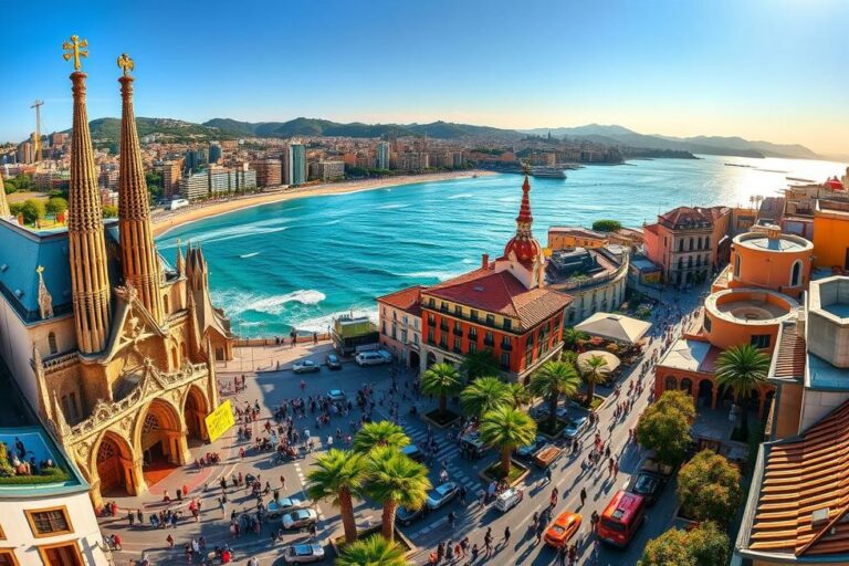 Vista panorâmica de Barcelona, mostrando sua arquitetura e estilo de vida.