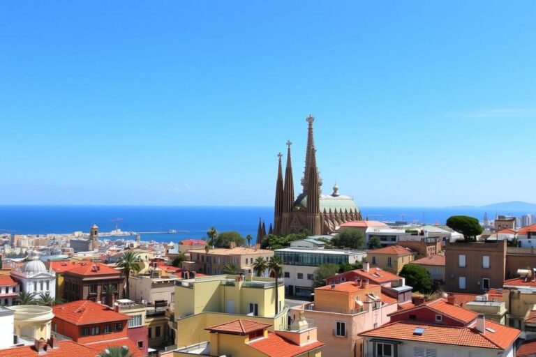 Vista panorâmica de Barcelona com a Sagrada Família ao fundo.