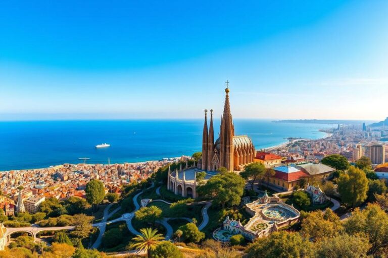 Panorama da cidade de Barcelona com a Sagrada Família ao fundo.