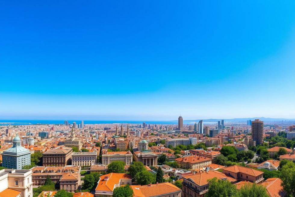 Vista panorâmica de Barcelona com edifícios e céu azul