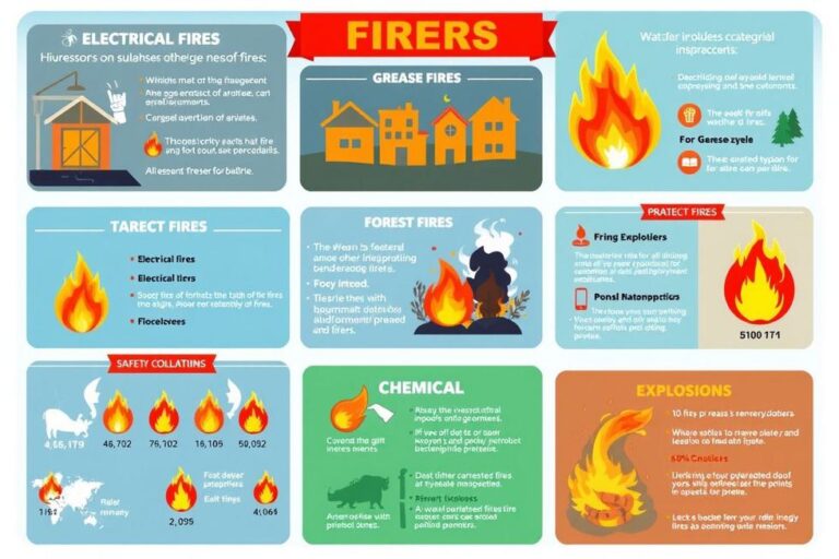 Infográfico sobre incêndios com estatísticas e dicas de prevenção.
