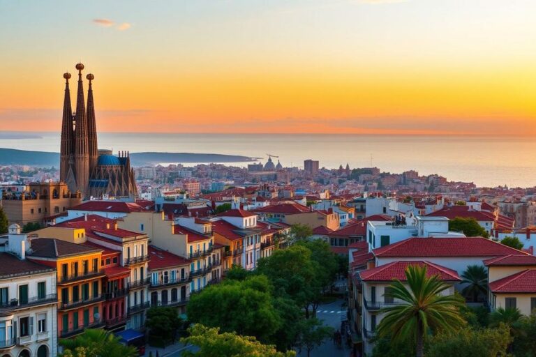 Panorama de Barcelona com La Sagrada Família ao fundo.