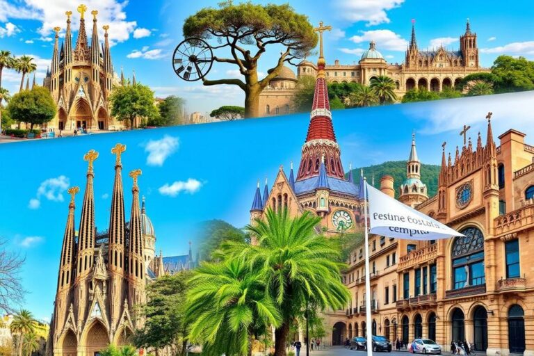 Colagem dos marcos icônicos de Barcelona.