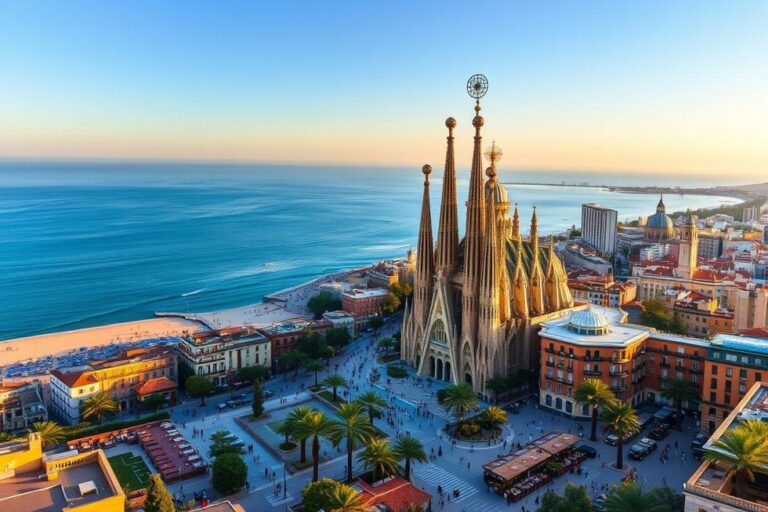 Vista panorâmica de Barcelona, destacando a Sagrada Família.