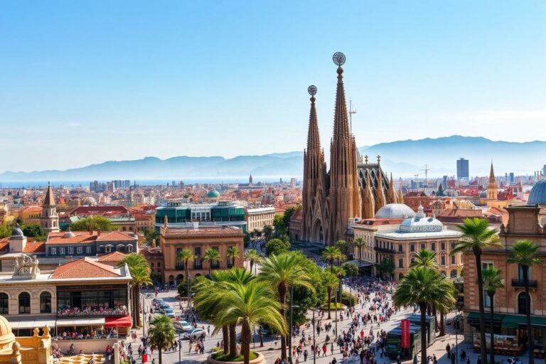 Vista do skyline de Barcelona com a Sagrada Família ao fundo.
