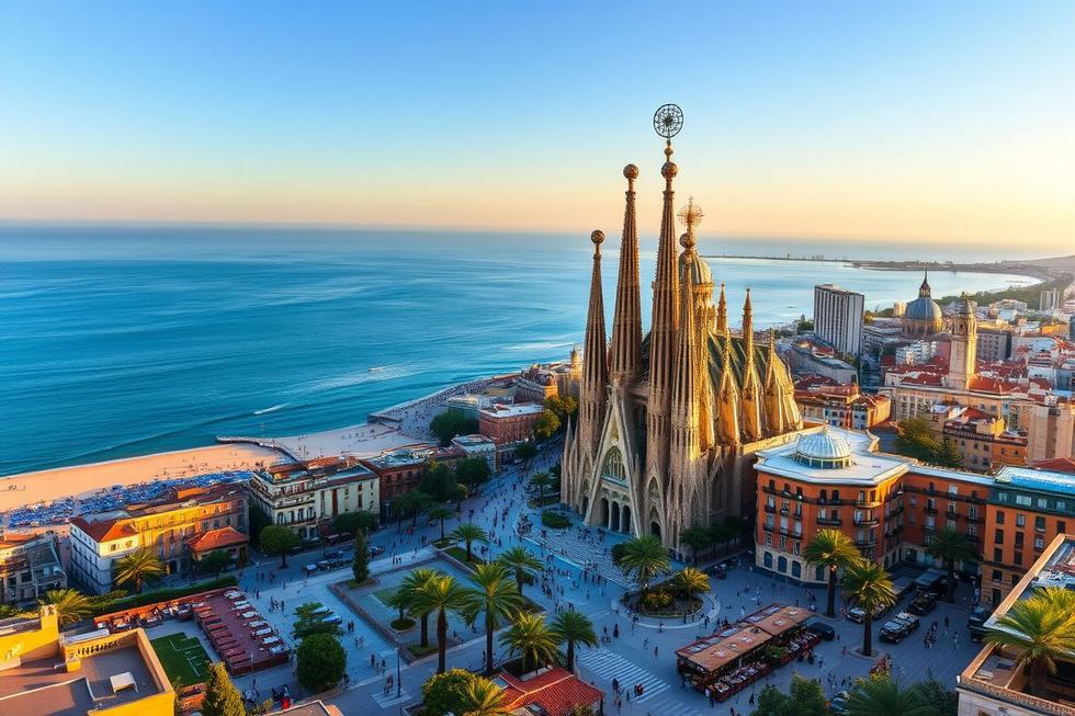 Vista panorâmica de Barcelona, destacando a Sagrada Família.