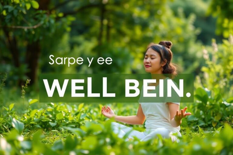 Imagem de uma pessoa meditando na natureza, simbolizando paz e bem-estar.