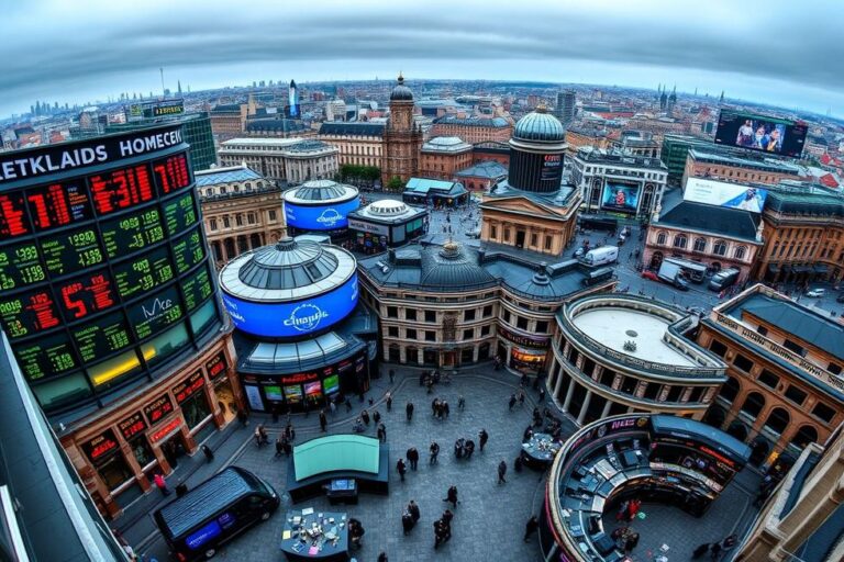 Panorama das bolsas e distritos financeiros da Europa.