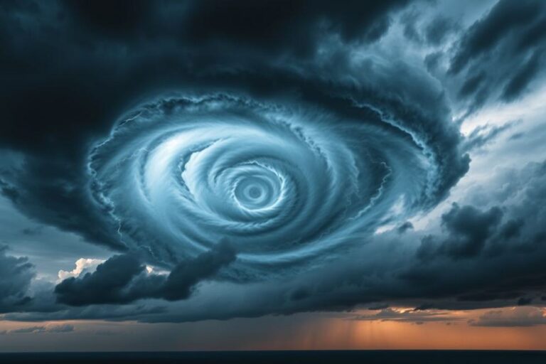 Um impressionante tornado girando no céu.