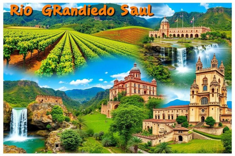 Colagem de diferentes atrações turísticas no Rio Grande do Sul.