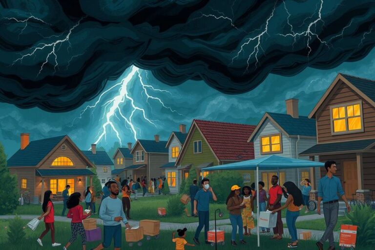 Comunidade se unindo durante resposta a desastres naturais.