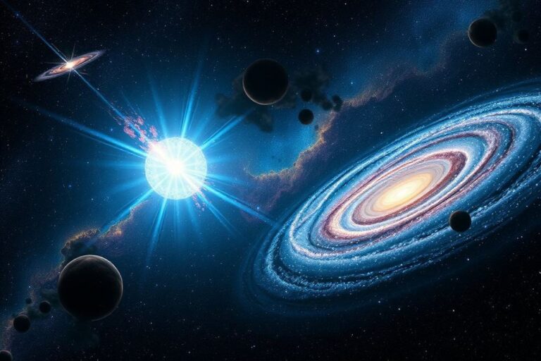 Visão do cosmos destacando objetos de brilho intenso.