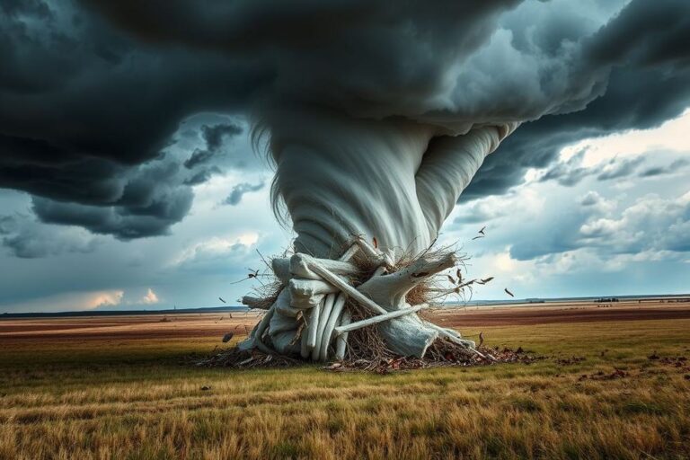 Tornado dramático capturado durante o movimento.