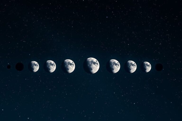 Uma visão deslumbrante de todas as fases da Lua em um céu estrelado.