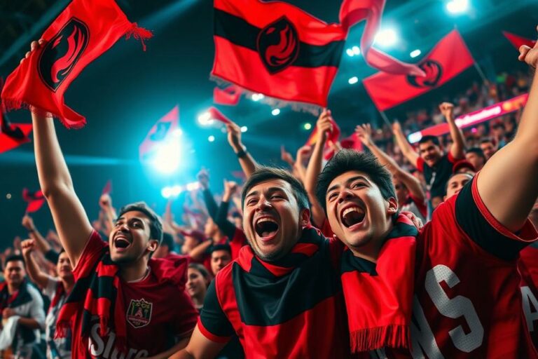 Torcedores do Flamengo celebrando momentos de vitória e emoção.