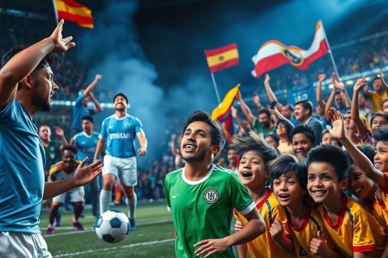 Jovens engajados em futebol, refletindo a paixão pela cultura esportiva.