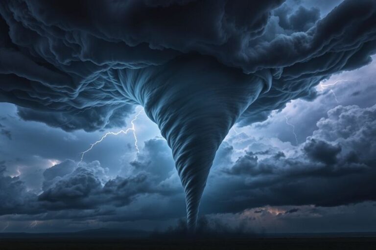 Uma imagem impactante de um tornado se formando em um céu tempestuoso.