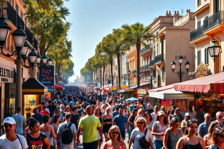 Movimento e cor na Las Ramblas, a avenida mais famosa de Barcelona.