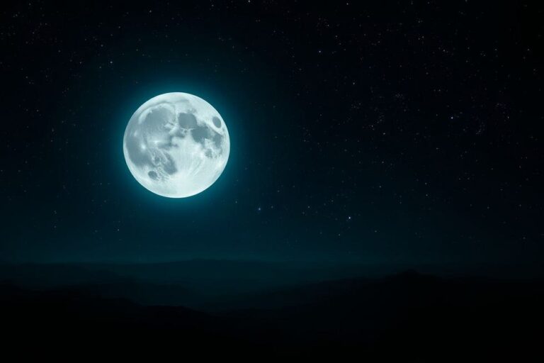 A Lua brilhante no céu noturno, vista da Terra.