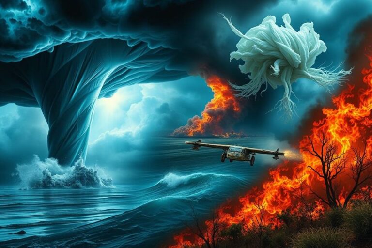 Representação de vários fenômenos naturais, como tornados, inundações e incêndios florestais.