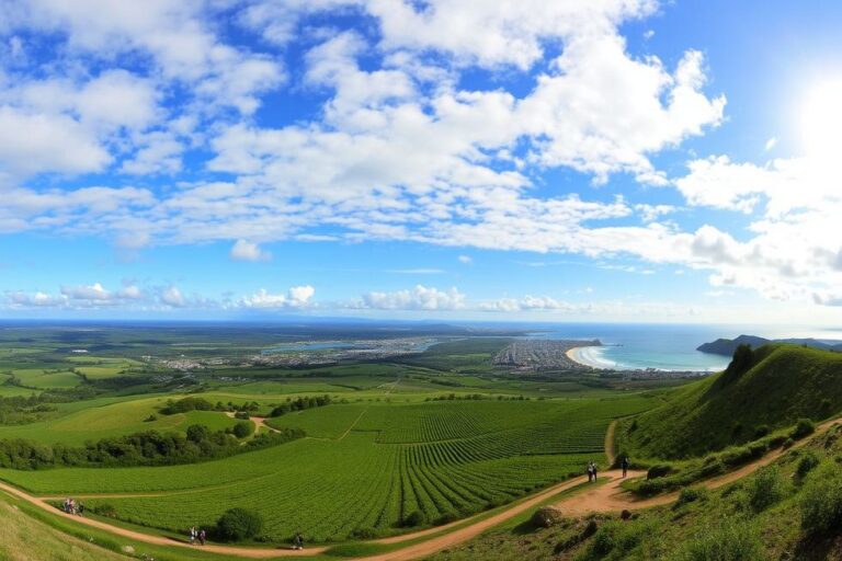 Diversas paisagens do Rio Grande do Sul, incluindo vinhedos e praias.