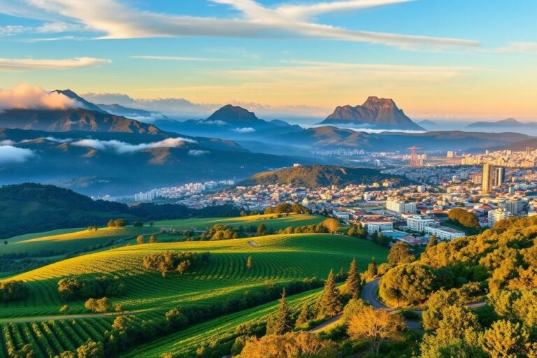 Vista panorâmica que mostra a diversidade das paisagens do Rio Grande do Sul.