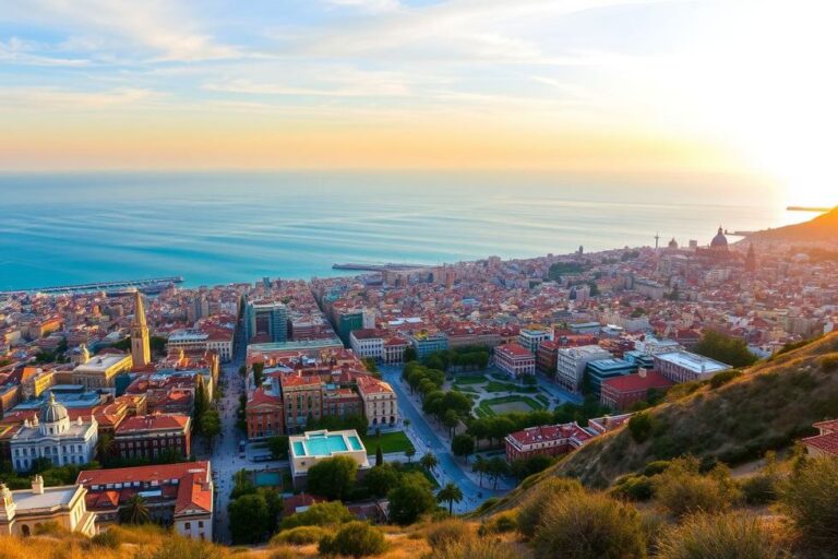 Panorama de Barcelona com o mar Mediterrâneo ao fundo