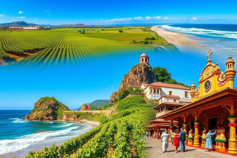 Colagem de atrações turísticas no Rio Grande do Sul.