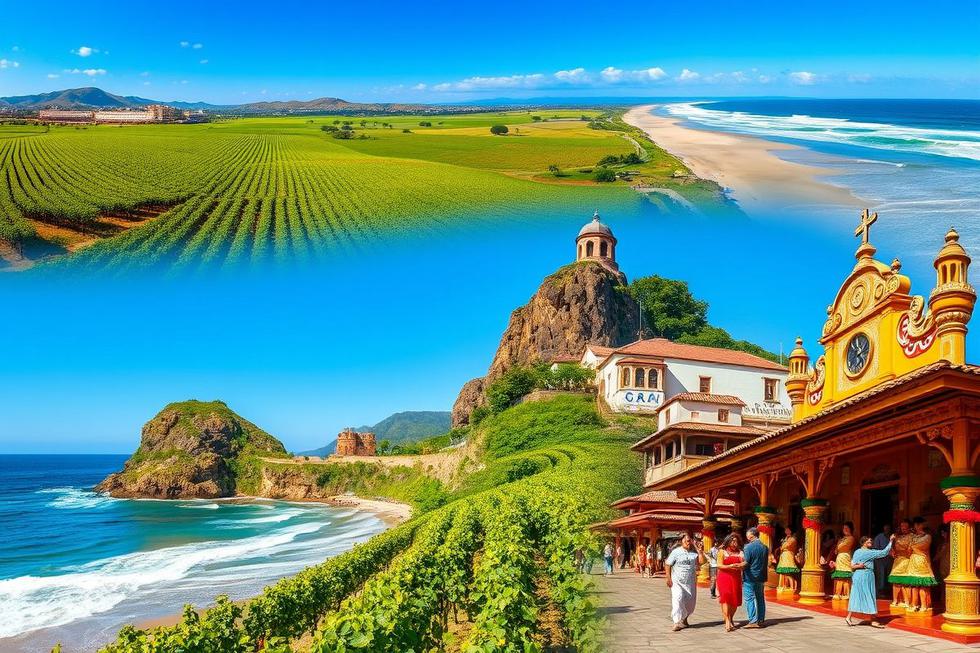 Colagem de atrações turísticas no Rio Grande do Sul.