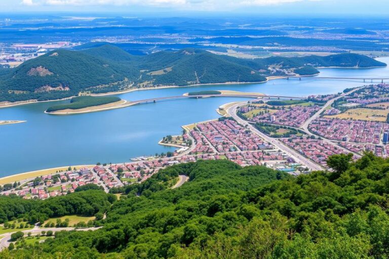Paisagens diversificadas do Rio Grande do Sul, mostrando a interseção entre urbanidade e natureza.