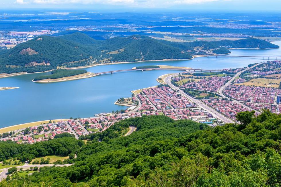 Paisagens diversificadas do Rio Grande do Sul, mostrando a interseção entre urbanidade e natureza.