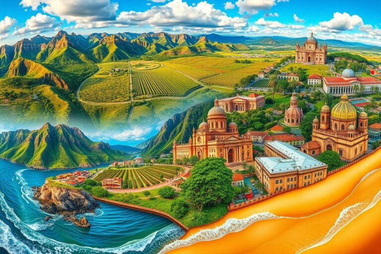 Uma representação dos diversos encantos do Rio Grande do Sul em uma colagem vibrante.
