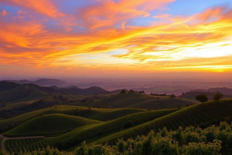 Paisagem da Serra Gaúcha ao entardecer.