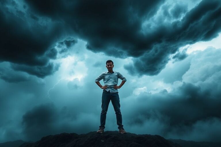 Pessoa preparada diante de um desastre natural.