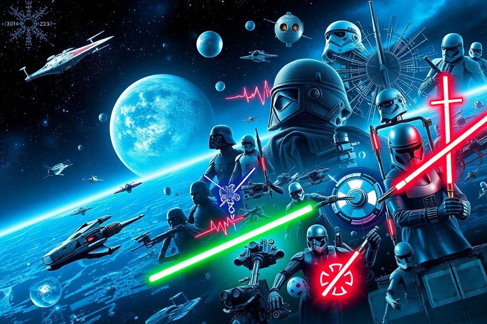 Colagem mostrando elementos de Star Wars ligados à medicina.