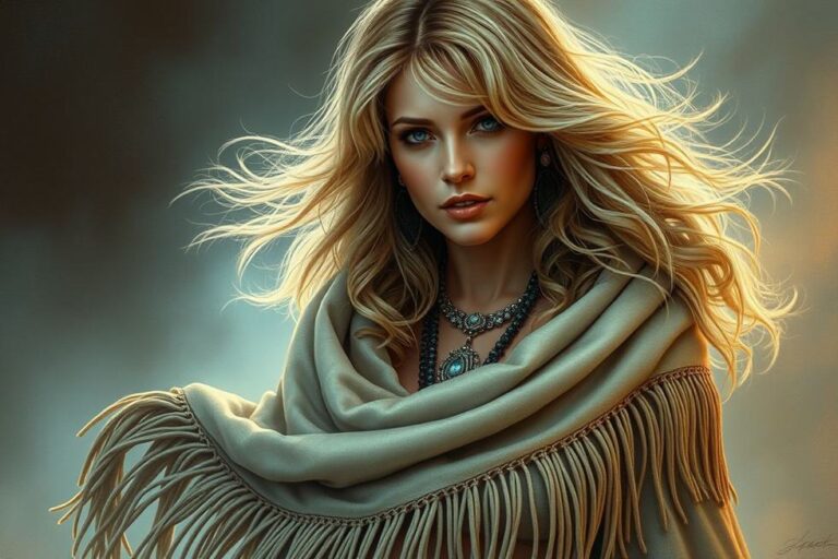 Retrato de Stevie Nicks em estilo místico e autêntico
