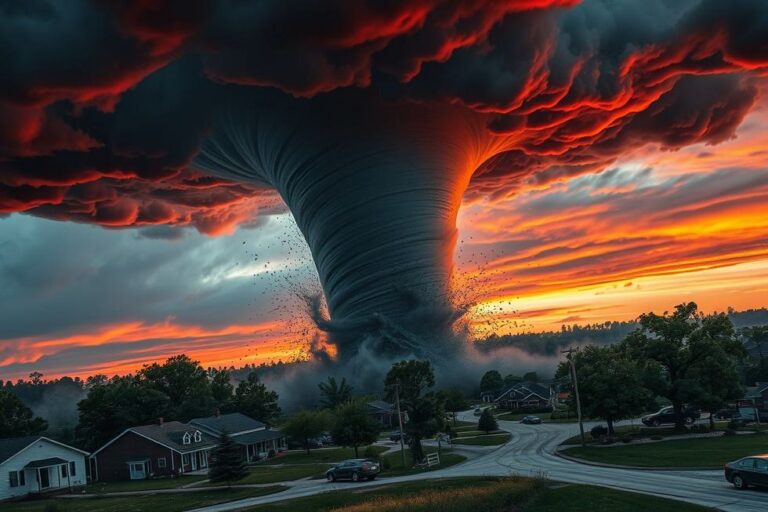 Tornado se aproximando de uma cidade.