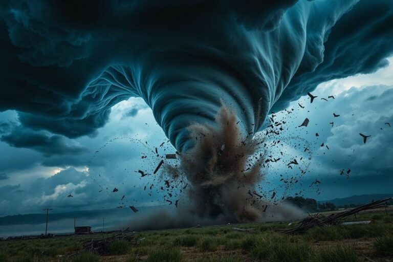 Imagem que exemplifica a força destrutiva de um tornado em ação.