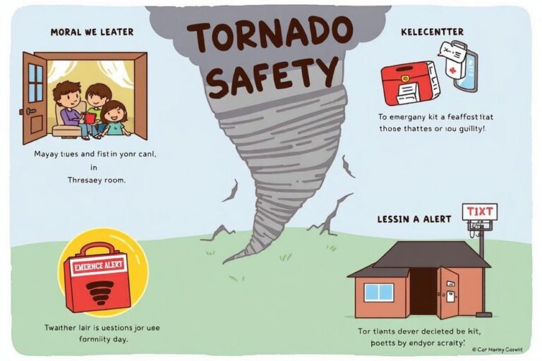 Ilustração mostrando as precauções de segurança durante um tornado